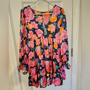 Francesca's Mi Ami Floral Satin Dress